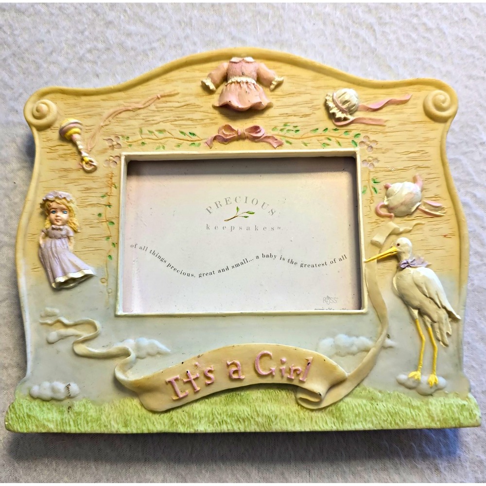 Vintage Russ Berrie Precious Keepsakes Its A Girl 3D Sculpted Photo Frame 15891.